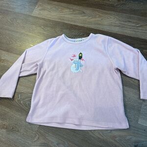 Pink sweater with stitched Snowman Design